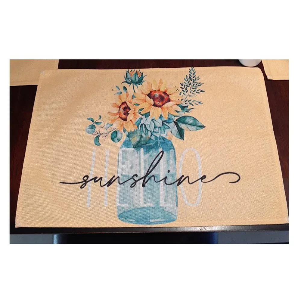 Farmhouse Table Placemats Spring Cottage Decor Floral Sunflower Decorations 4pc